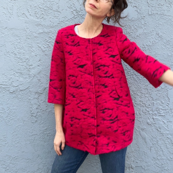 Y2k Hot Pink Cocoon Coat Boiled Wool Paris Fashion Size Medium - Picture 8 of 11